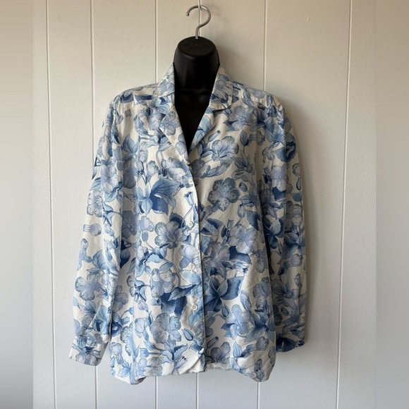 Jim Thompson Silk Blue Floral Button Down Shirt | Size 8 - As Is - Picture 10 of 10